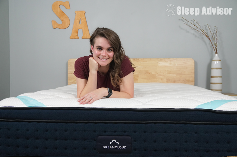 DREAMCLOUD PREMIER MATTRESS - EMMA TESTING THE FEEL OF THE COVER DREAMCLOUD PREMIER MATTRESS - EMMA TESTING THE FEEL OF THE COVER