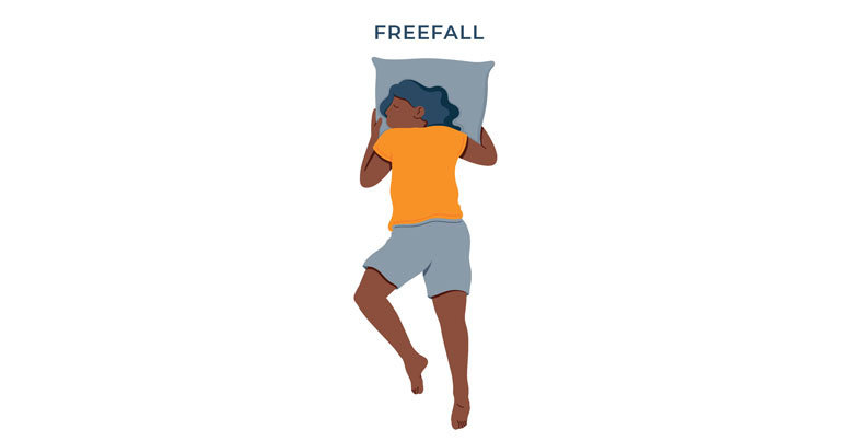 woman sleeping in a freefall sleeping position