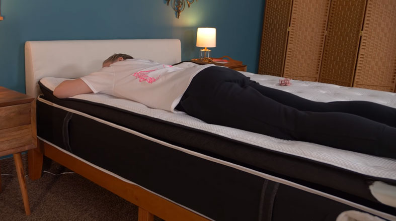 Julia is testing The Hush Arctic Luxe Hybrid mattress