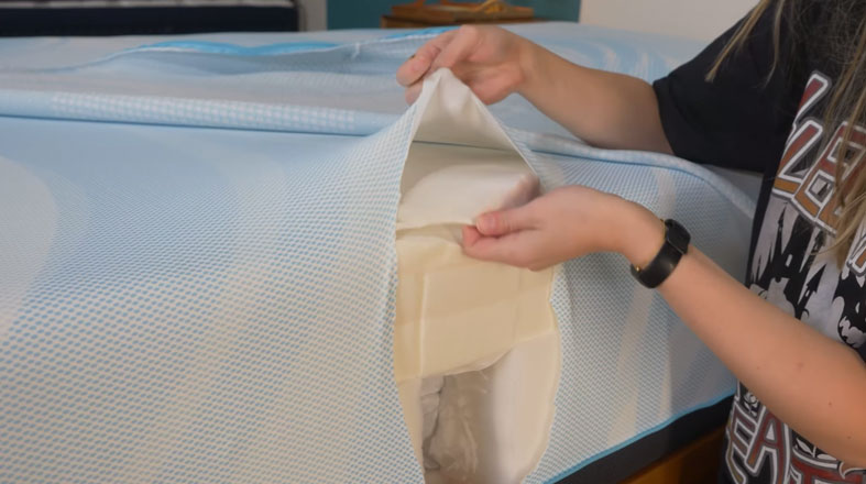 Julia showing us construction of Tempur Pedic